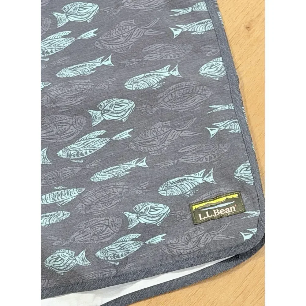 LL Bean Mens 3XL Fish Print Lined Performance Shorts Blue Gray Swim Hybrid EUC